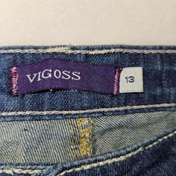 Vigoss Bermuda Jean Short Embroidered Denim Stretch Distressed Blue Frayed L 13 - Picture 8 of 11